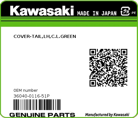 Product image: Kawasaki - 36040-0116-51P - COVER-TAIL,LH,C.L.GREEN  0