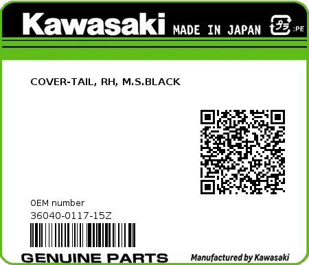 Product image: Kawasaki - 36040-0117-15Z - COVER-TAIL, RH, M.S.BLACK  0
