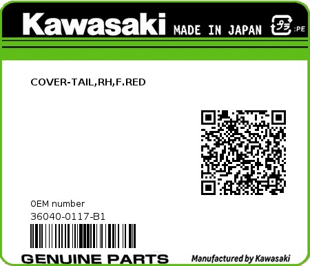 Product image: Kawasaki - 36040-0117-B1 - COVER-TAIL,RH,F.RED  0