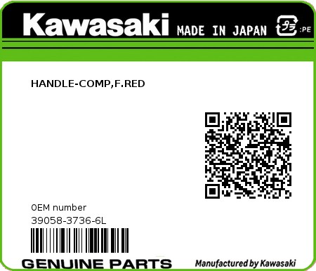 Product image: Kawasaki - 39058-3736-6L - HANDLE-COMP,F.RED  0