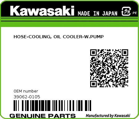 Product image: Kawasaki - 39062-0105 - HOSE-COOLING, OIL COOLER-W.PUMP  0