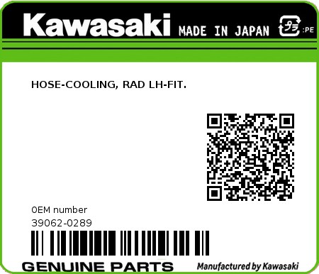Product image: Kawasaki - 39062-0289 - HOSE-COOLING, RAD LH-FIT.  0