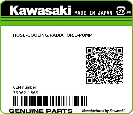 Product image: Kawasaki - 39062-1369 - HOSE-COOLING,RADIATOR,L-PUMP  0