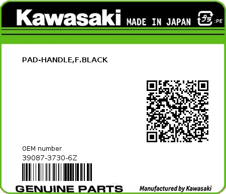 Product image: Kawasaki - 39087-3730-6Z - PAD-HANDLE,F.BLACK  0