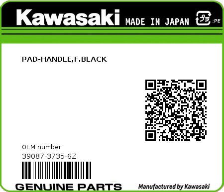 Product image: Kawasaki - 39087-3735-6Z - PAD-HANDLE,F.BLACK  0