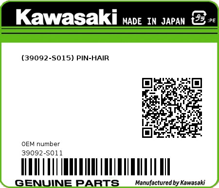 Product image: Kawasaki - 39092-S011 - (39092-S015) PIN-HAIR  0