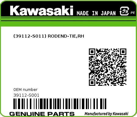 Product image: Kawasaki - 39112-S001 - (39112-S011) RODEND-TIE,RH  0