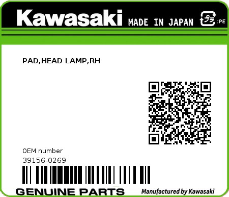 Product image: Kawasaki - 39156-0269 - PAD,HEAD LAMP,RH  0