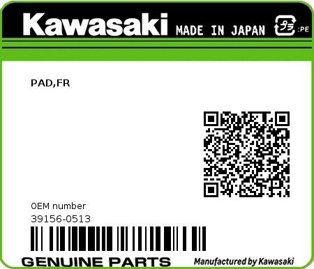 Product image: Kawasaki - 39156-0513 - PAD,FR  0
