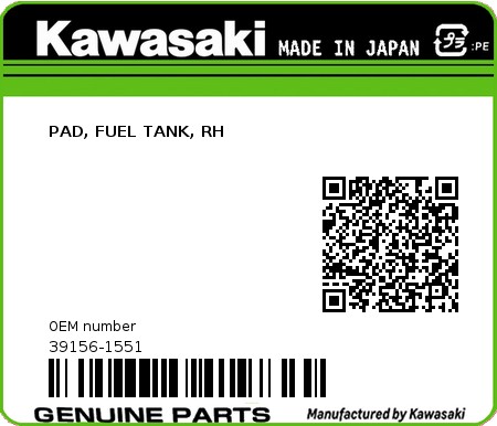 Product image: Kawasaki - 39156-1551 - PAD, FUEL TANK, RH  0