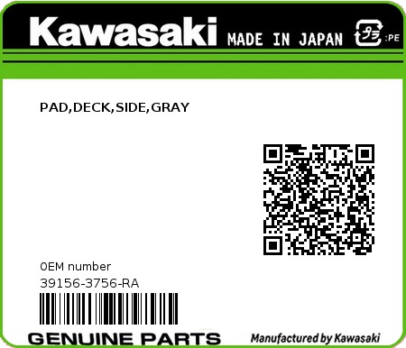 Product image: Kawasaki - 39156-3756-RA - PAD,DECK,SIDE,GRAY  0