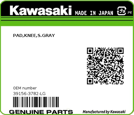 Product image: Kawasaki - 39156-3782-LG - PAD,KNEE,S.GRAY  0