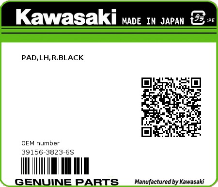 Product image: Kawasaki - 39156-3823-6S - PAD,LH,R.BLACK  0