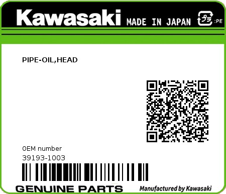 Product image: Kawasaki - 39193-1003 - PIPE-OIL,HEAD  0