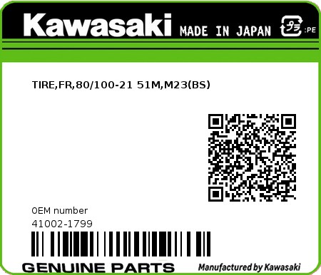 Product image: Kawasaki - 41002-1799 - TIRE,FR,80/100-21 51M,M23(BS)  0