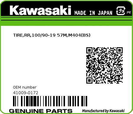 Product image: Kawasaki - 41009-0172 - TIRE,RR,100/90-19 57M,M404(BS)  0