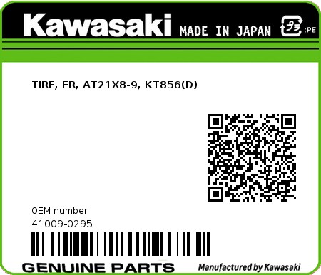 Product image: Kawasaki - 41009-0295 - TIRE, FR, AT21X8-9, KT856(D)  0