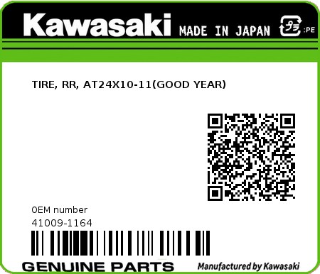 Product image: Kawasaki - 41009-1164 - TIRE, RR, AT24X10-11(GOOD YEAR)  0