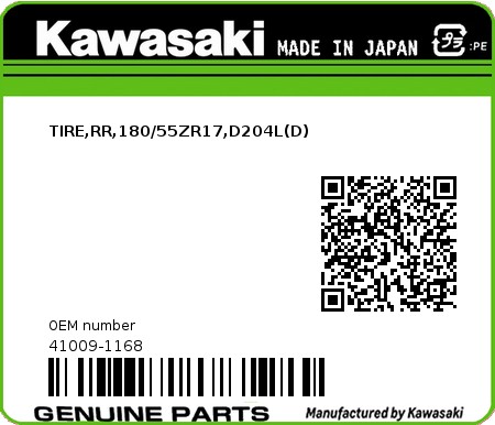 Product image: Kawasaki - 41009-1168 - TIRE,RR,180/55ZR17,D204L(D)  0