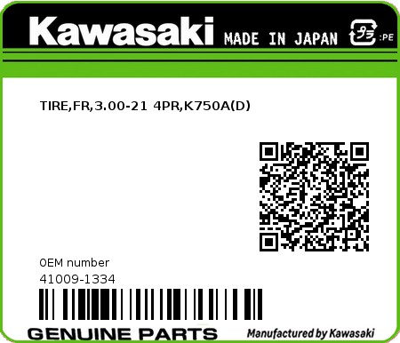 Product image: Kawasaki - 41009-1334 - TIRE,FR,3.00-21 4PR,K750A(D)  0