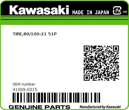 Product image: Kawasaki - 41009-S015 - TIRE,80/100-21 51P  0