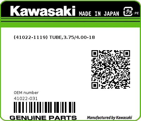 Product image: Kawasaki - 41022-031 - (41022-1119) TUBE,3.75/4.00-18  0