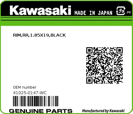 Product image: Kawasaki - 41025-0147-WC - RIM,RR,1.85X19,BLACK  0