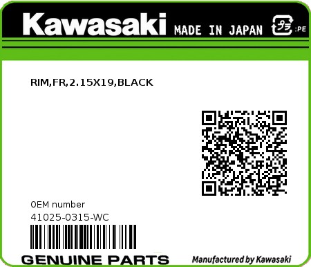Product image: Kawasaki - 41025-0315-WC - RIM,FR,2.15X19,BLACK  0