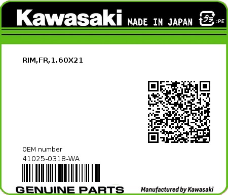 Product image: Kawasaki - 41025-0318-WA - RIM,FR,1.60X21  0