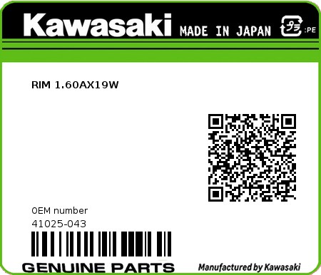Product image: Kawasaki - 41025-043 - RIM 1.60AX19W  0