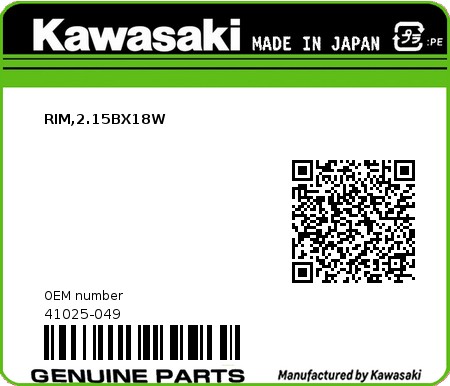 Product image: Kawasaki - 41025-049 - RIM,2.15BX18W  0