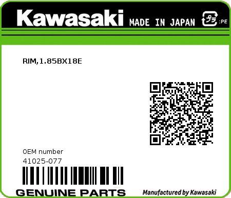 Product image: Kawasaki - 41025-077 - RIM,1.85BX18E  0
