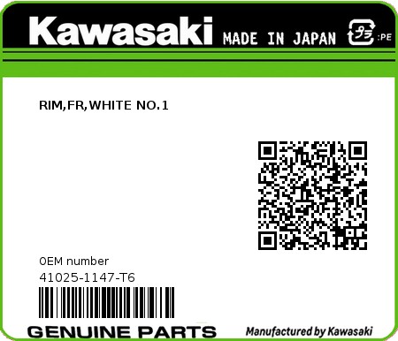 Product image: Kawasaki - 41025-1147-T6 - RIM,FR,WHITE NO.1  0