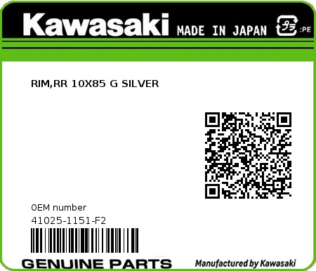 Product image: Kawasaki - 41025-1151-F2 - RIM,RR 10X85 G SILVER  0