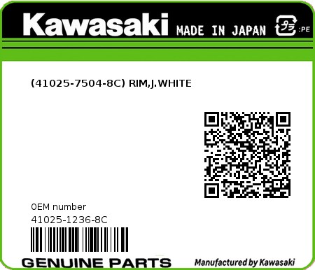 Product image: Kawasaki - 41025-1236-8C - (41025-7504-8C) RIM,J.WHITE  0