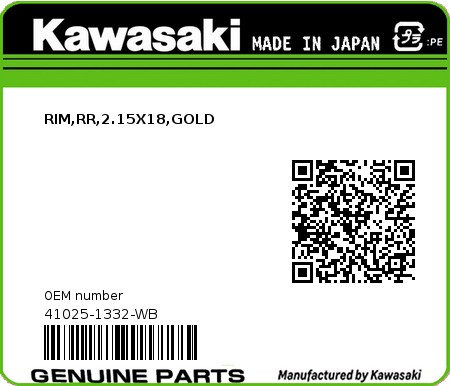 Product image: Kawasaki - 41025-1332-WB - RIM,RR,2.15X18,GOLD  0
