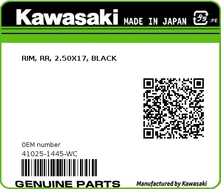 Product image: Kawasaki - 41025-1445-WC - RIM, RR, 2.50X17, BLACK  0