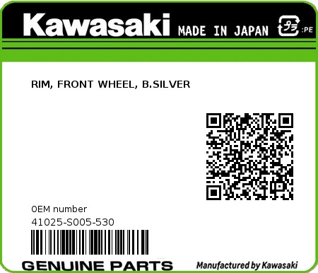 Product image: Kawasaki - 41025-S005-530 - RIM, FRONT WHEEL, B.SILVER  0