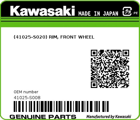 Product image: Kawasaki - 41025-S008 - (41025-S020) RIM, FRONT WHEEL  0