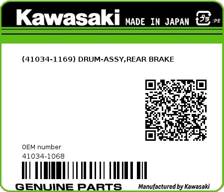 Product image: Kawasaki - 41034-1068 - (41034-1169) DRUM-ASSY,REAR BRAKE  0