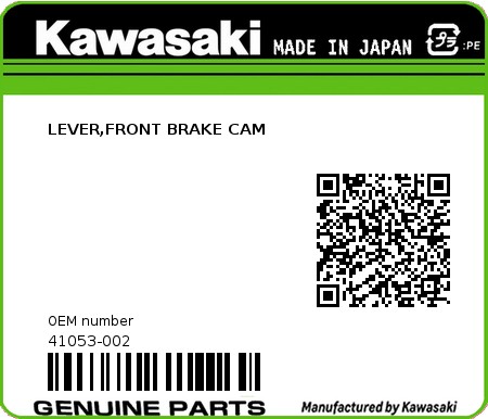 Product image: Kawasaki - 41053-002 - LEVER,FRONT BRAKE CAM  0