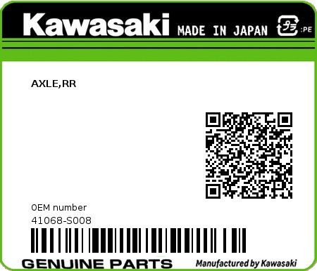 Product image: Kawasaki - 41068-S008 - AXLE,RR  0