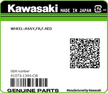 Product image: Kawasaki - 41073-1344-CW - WHEEL-ASSY,FR,F.RED  0