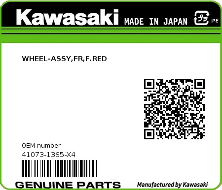 Product image: Kawasaki - 41073-1365-X4 - WHEEL-ASSY,FR,F.RED  0