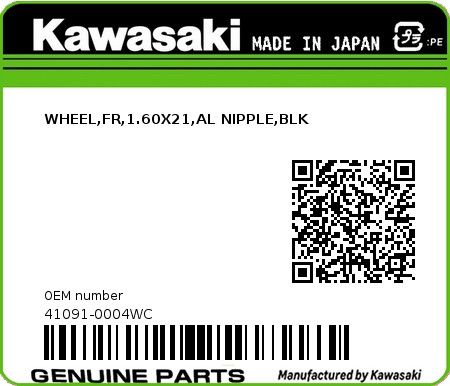 Product image: Kawasaki - 41091-0004WC - WHEEL,FR,1.60X21,AL NIPPLE,BLK  0