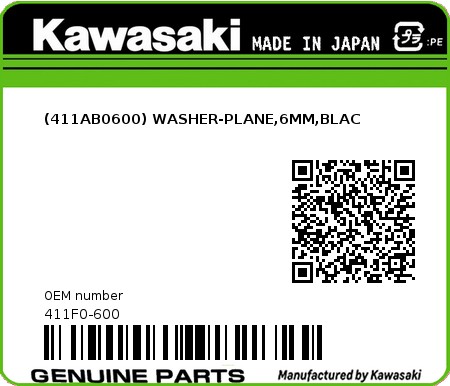 Product image: Kawasaki - 411F0-600 - (411AB0600) WASHER-PLANE,6MM,BLAC  0