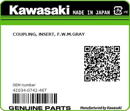 Product image: Kawasaki - 42034-0742-46T - COUPLING, INSERT, F.W.M.GRAY  0