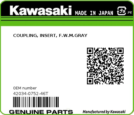 Product image: Kawasaki - 42034-0752-46T - COUPLING, INSERT, F.W.M.GRAY  0