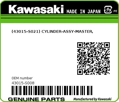 Product image: Kawasaki - 43015-S008 - (43015-S021) CYLINDER-ASSY-MASTER,  0