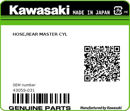 Product image: Kawasaki - 43059-031 - HOSE,REAR MASTER CYL  0